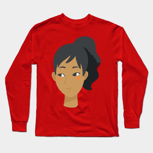 Asian woman black ponytail avatar Long Sleeve T-Shirt by JunkyDotCom